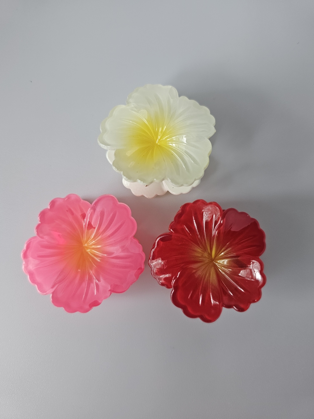 Set of 3 Floral Hair Claw Clips - White, Pink & Red